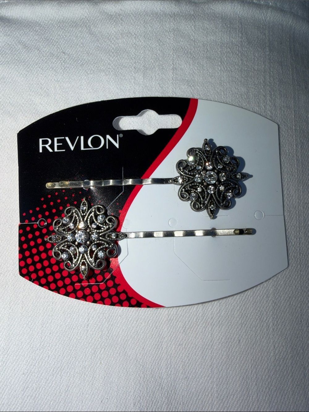 REVLON Old English Victorian Gun Metal Tone Jeweled Bobby Pins 2 piece
